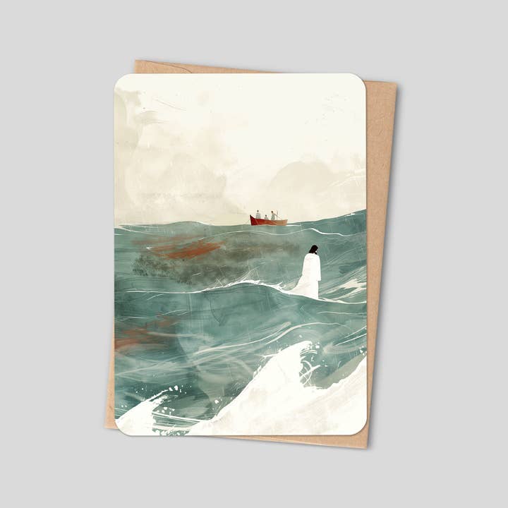 Jesus Walking on Water – Inspirational Christian Greeting Card for wholesale by Little Prayer Tea Company