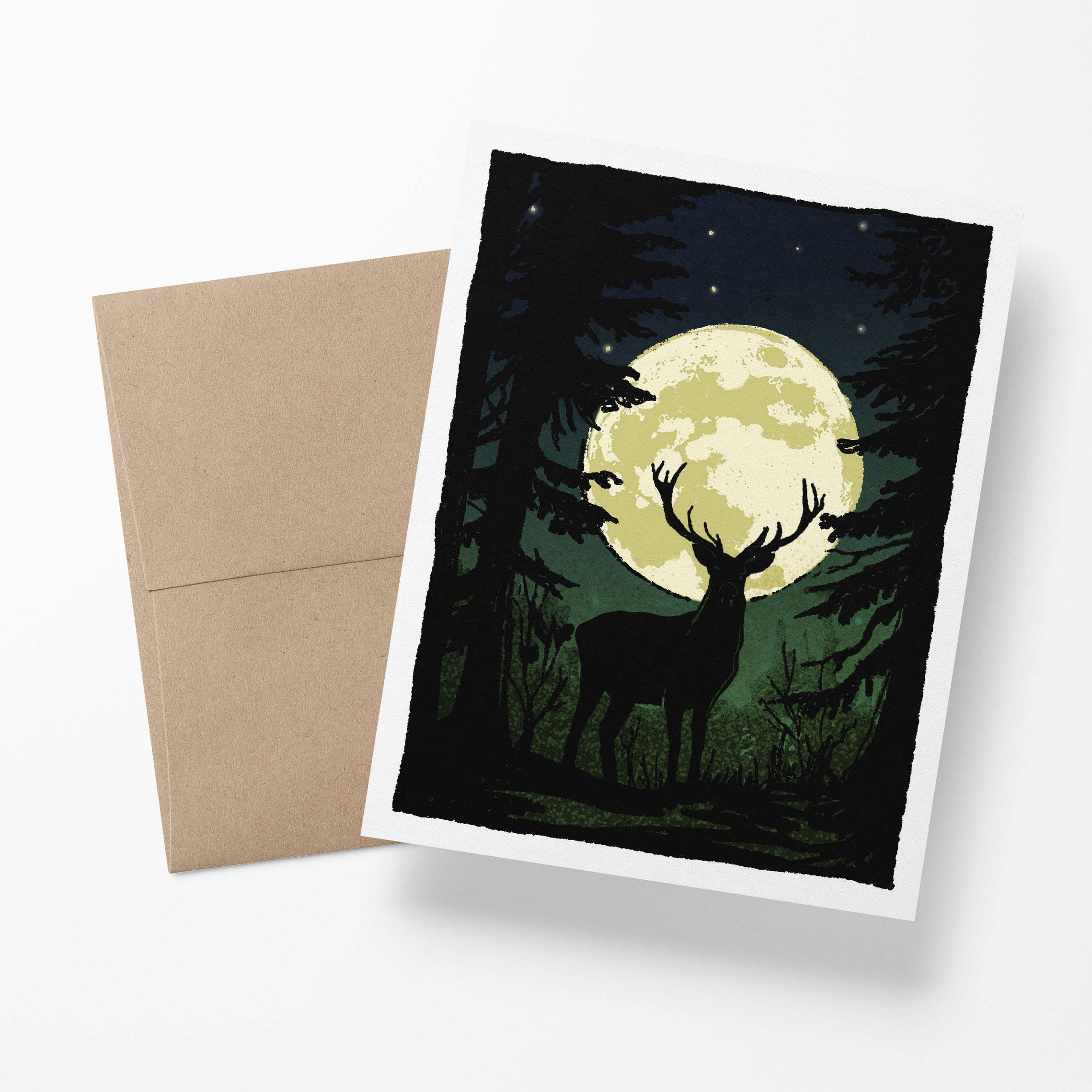 Brainmeats Atelier - Wholesale Season's Greetings Card - Watcher of the Wood – Moonlit Deer Notecard0