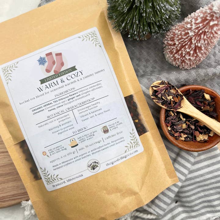 Warm & Cozy: Loose-Leaf Herbal Tea Blend for Seasonal Warmth & A Yummy Tummy (Caffeine-Free) for wholesale by The Good Village Co