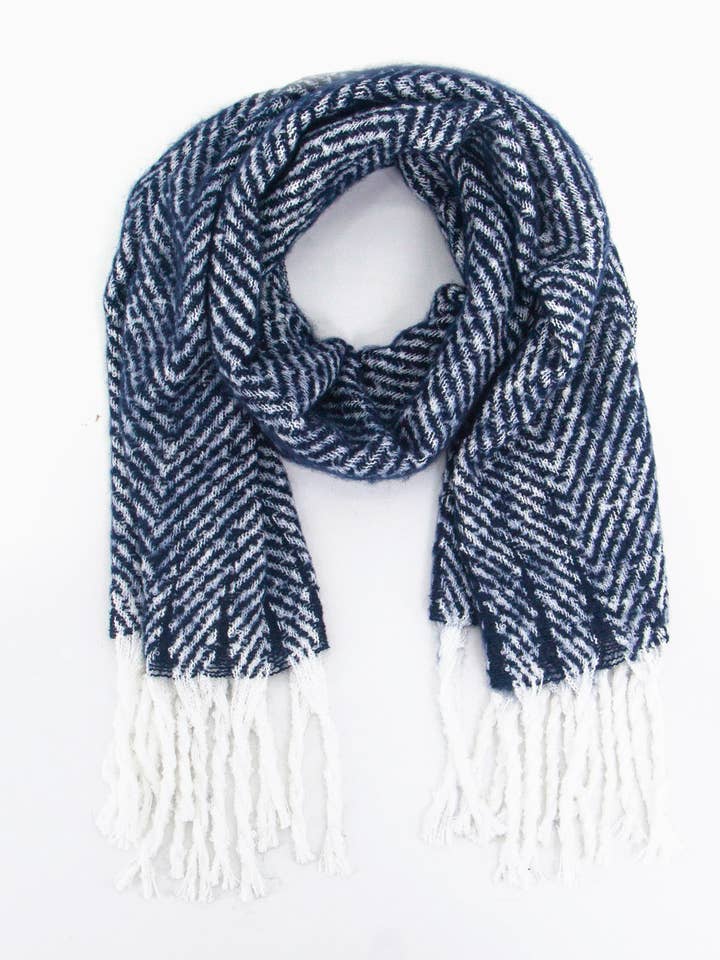 Cooper Heavyweight Scarf - Navy Blue, Herringbone for wholesale by Sarta Accessories