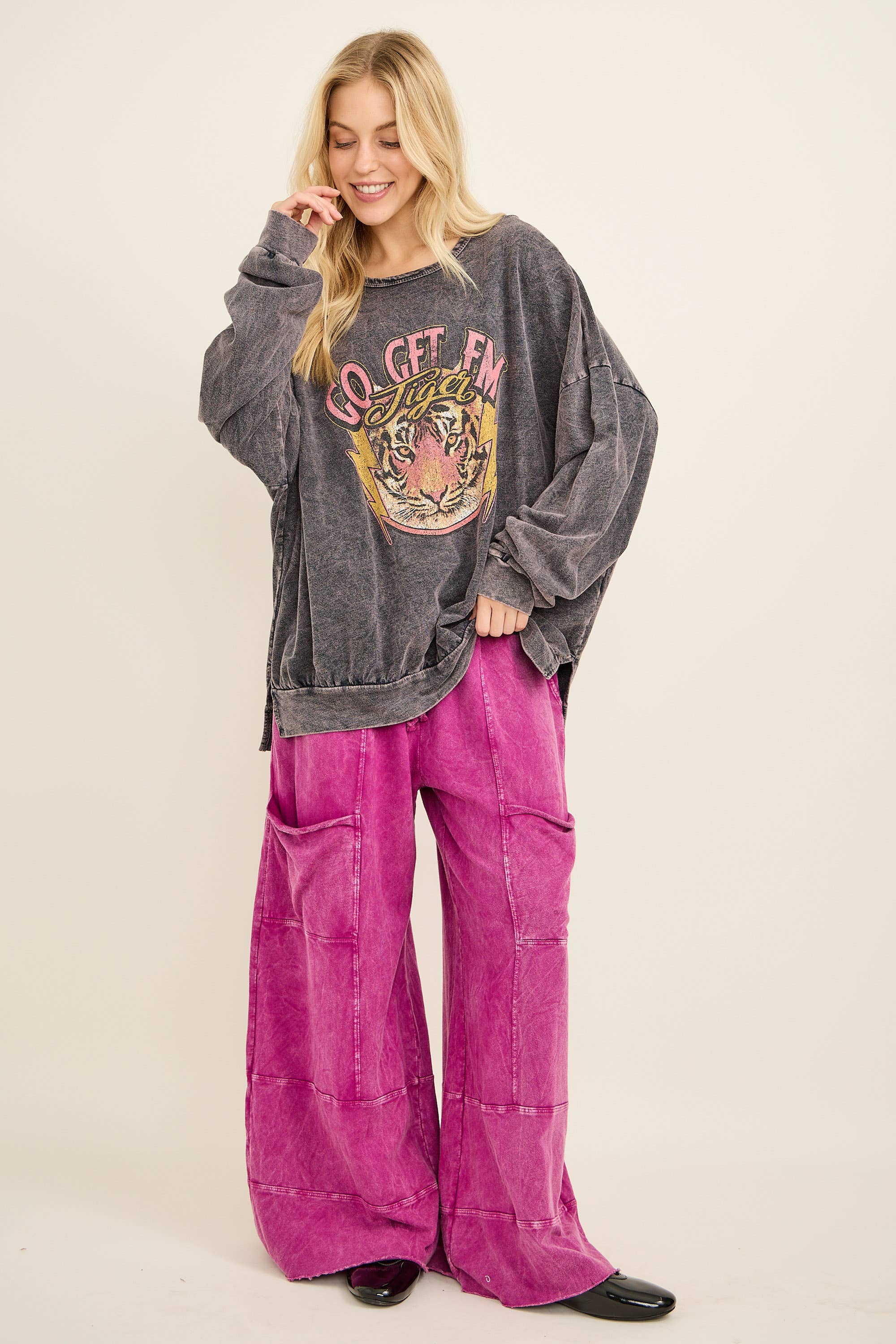 J.Her - Wholesale Pants - Women's - BEST Mineral Wash Wide leg Cropped pants HP552416