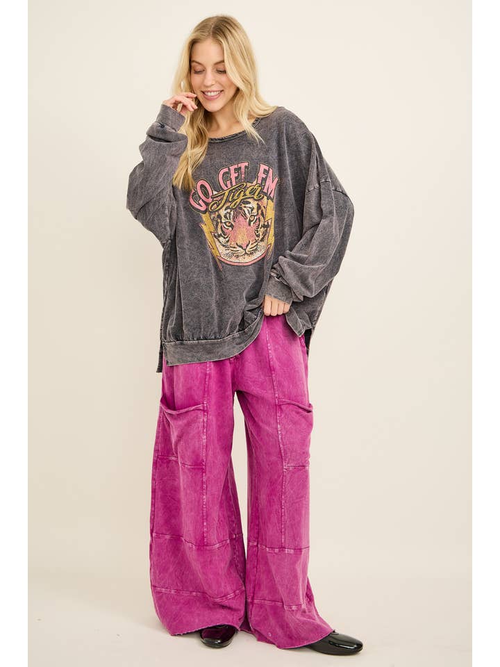 J.Her - Wholesale Pants - Women's - BEST Mineral Wash Wide leg Cropped pants HP552416