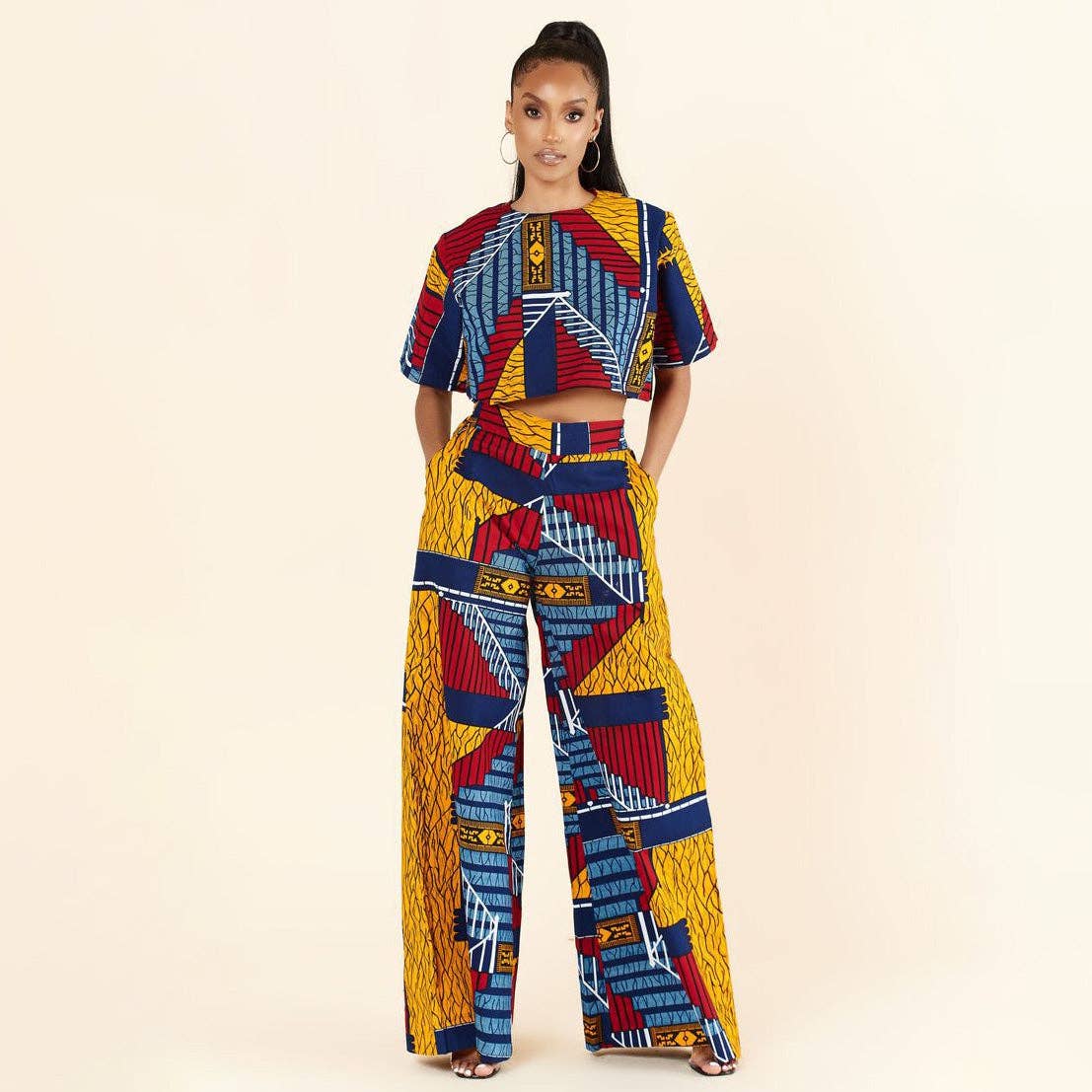 Multicolor Women Fashion Casual Geometric Printed T-Shirt Pants for wholesale on Faire1
