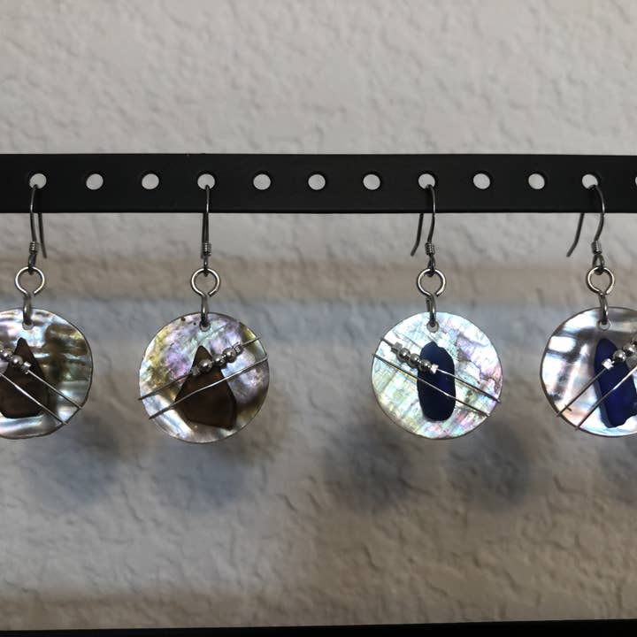 Essence of Fire & Sea - Wholesale Dangle Earrings - Beach Glass / Sea Glass on Abalone Earrings4