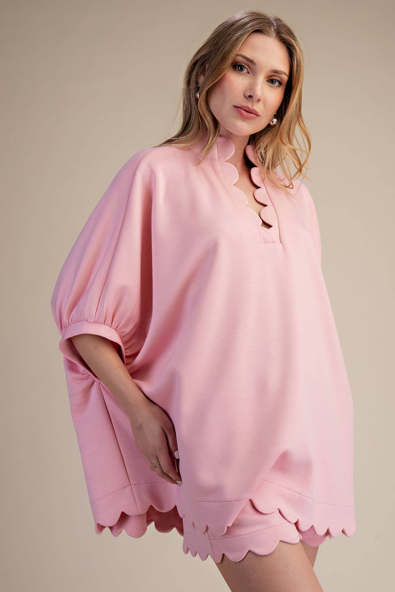 Glam - Wholesale Blouse - Women's - Scallop Neck Line Oversized Top8