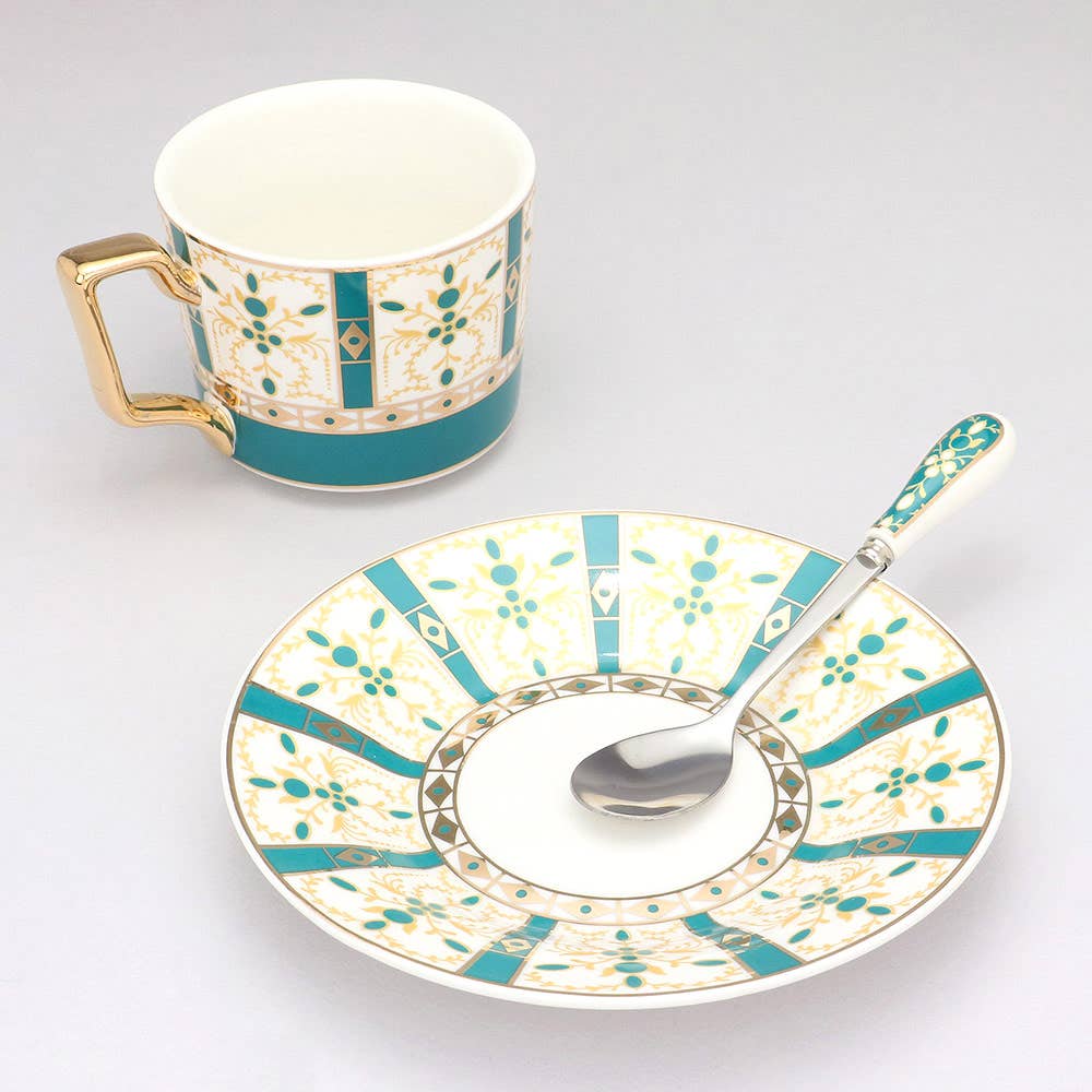 Sensibling Corp. – wholesale Teset – Geometrisk mönstrad keramisk temugg kopp och fatuppsättning
2