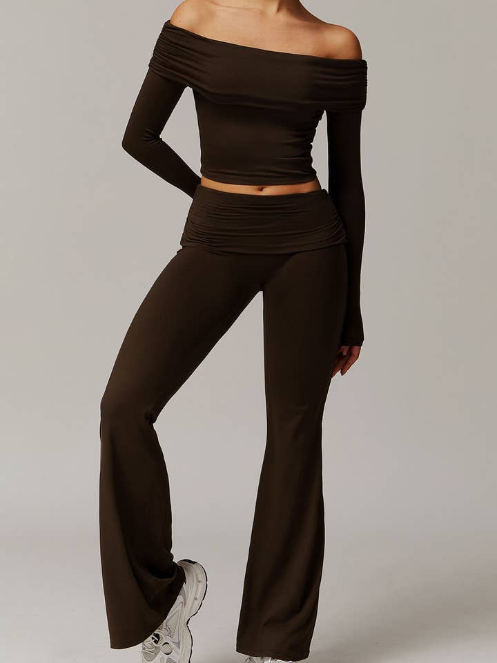 Crave by FW - Wholesale Activewear Set - Women's - Active Wear Set with Off Shoulder Crop Top and Flare Pants8