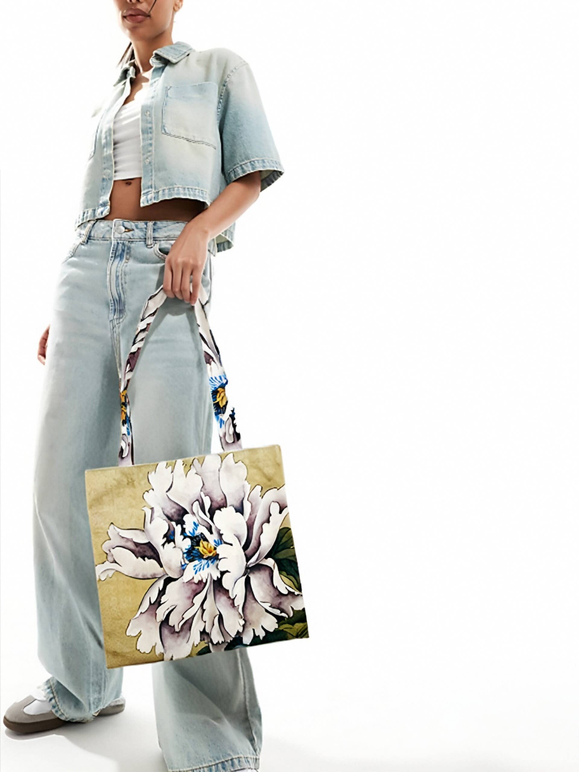 JC Sunny Fashion – Engroshandel Tote bag - Dame – Kunstinspireret Premium Skuldertaske--Støvet Lilla Pæon