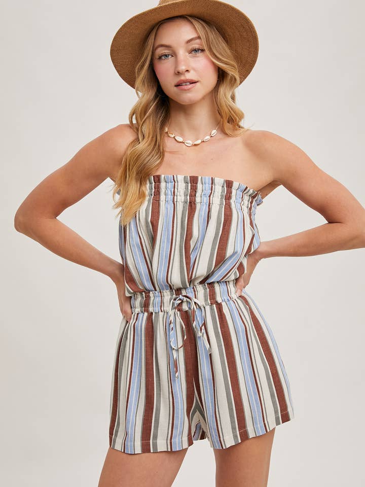 Bluivy - Vente Ensemble de vêtements d'intérieur – femme - ENSEMBLE HAUT SMOCKÉ SANS MANCHES À RAYURES CORFOU & SHORTS12