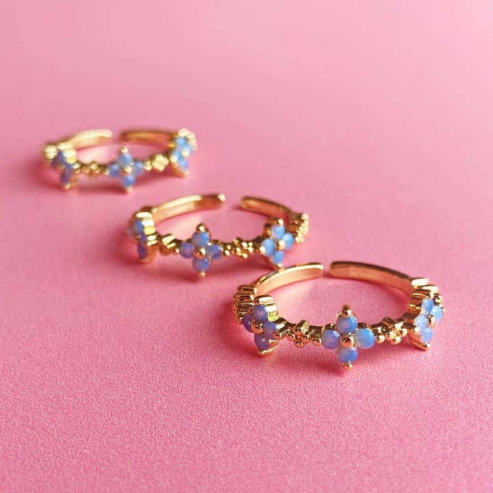 Lucent Studios Ltd - Wholesale Multi-Stone Ring - Forget Me Not Flower Gold Plated Ring3