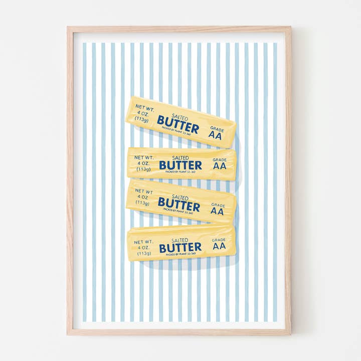 Impression d'art de bâtons de beurre | Affiche de cuisine américaine rustique pour la vente par Vero Illustrates Art Prints and Greeting Cards
