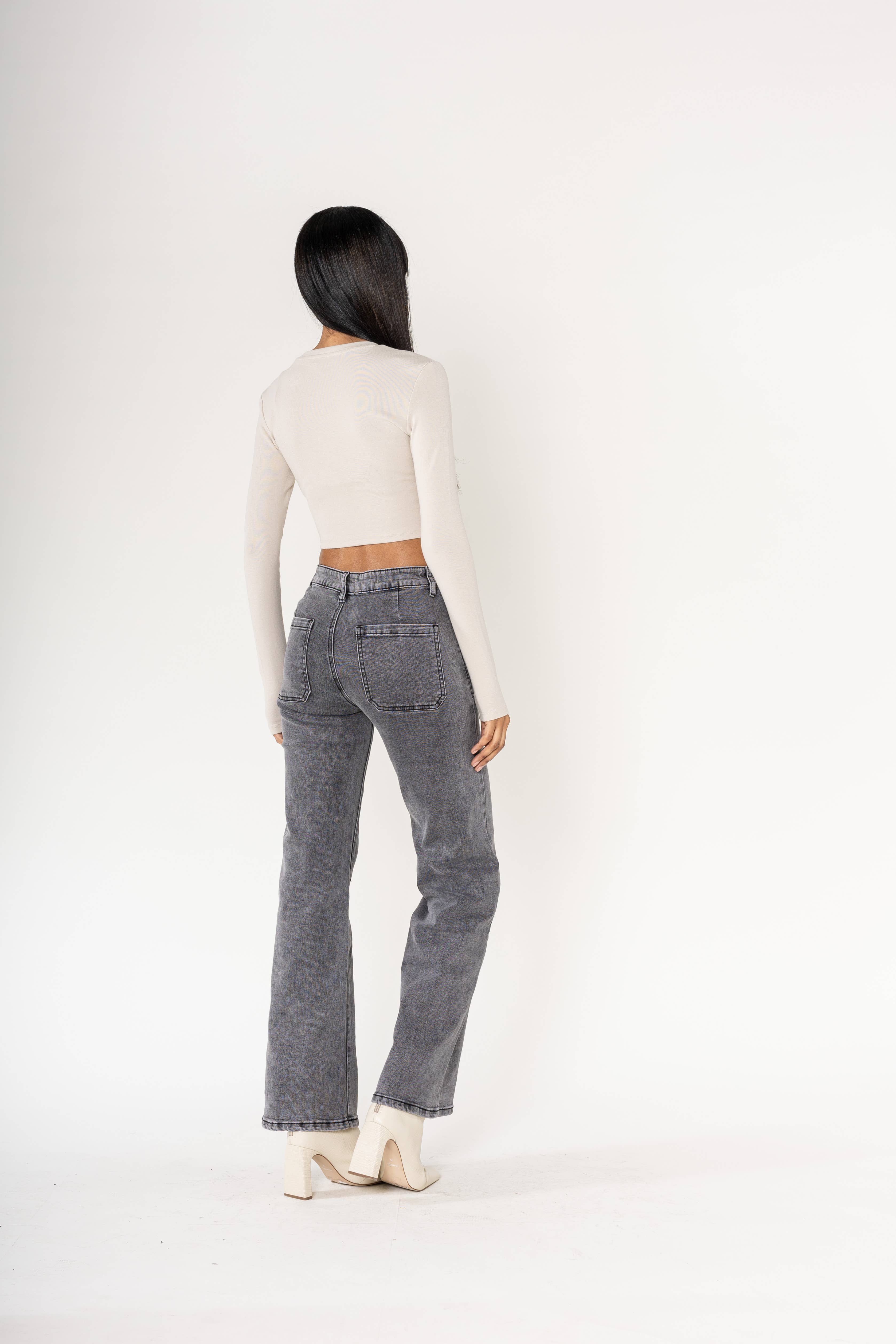 Nina Carter - Vendita all'ingrosso Jeans - Donna - Jeans svasati elasticizzati a vita alta larghi P12323