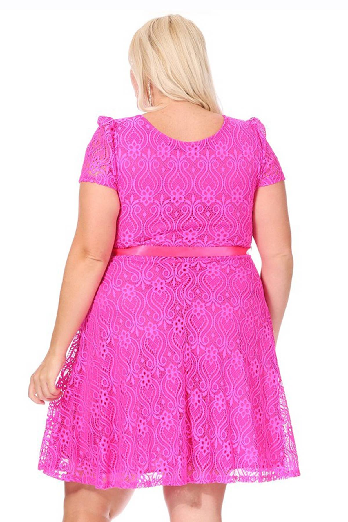 MOA COLLECTION - Vente Robe – femme - Robe midi de soirée en dentelle à manches courtes pour femmes grande taille14