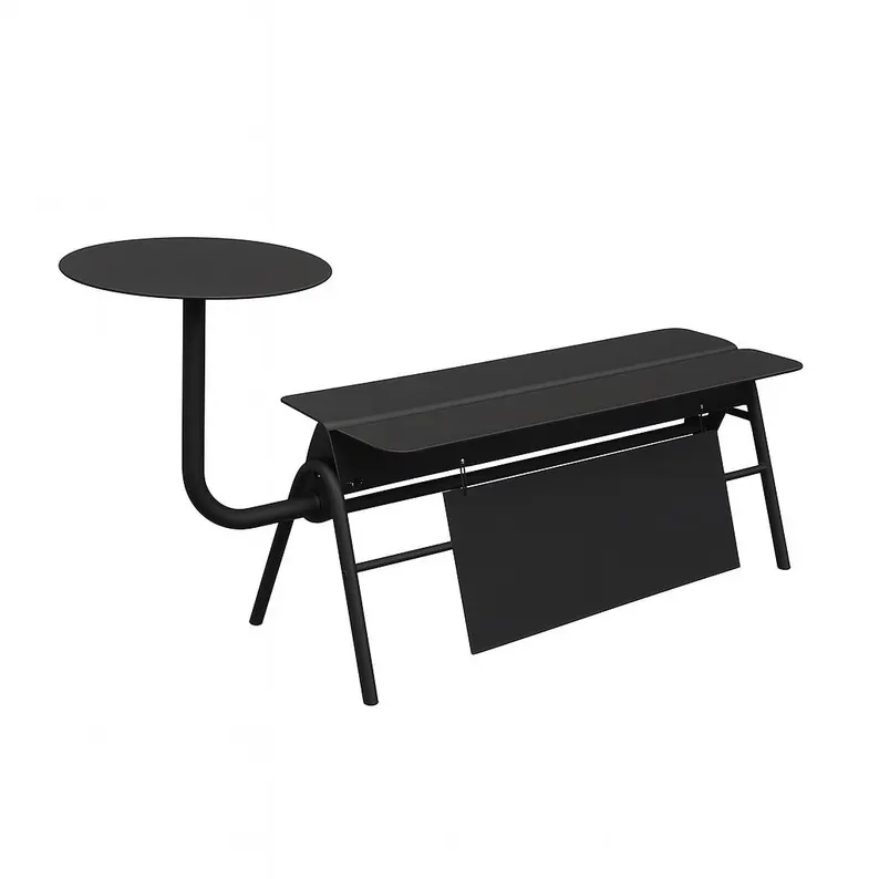 OtimSan - Wholesale Bankje - Moderne witte metalen cafébank met bordenhouder & optionele bijzettafels2