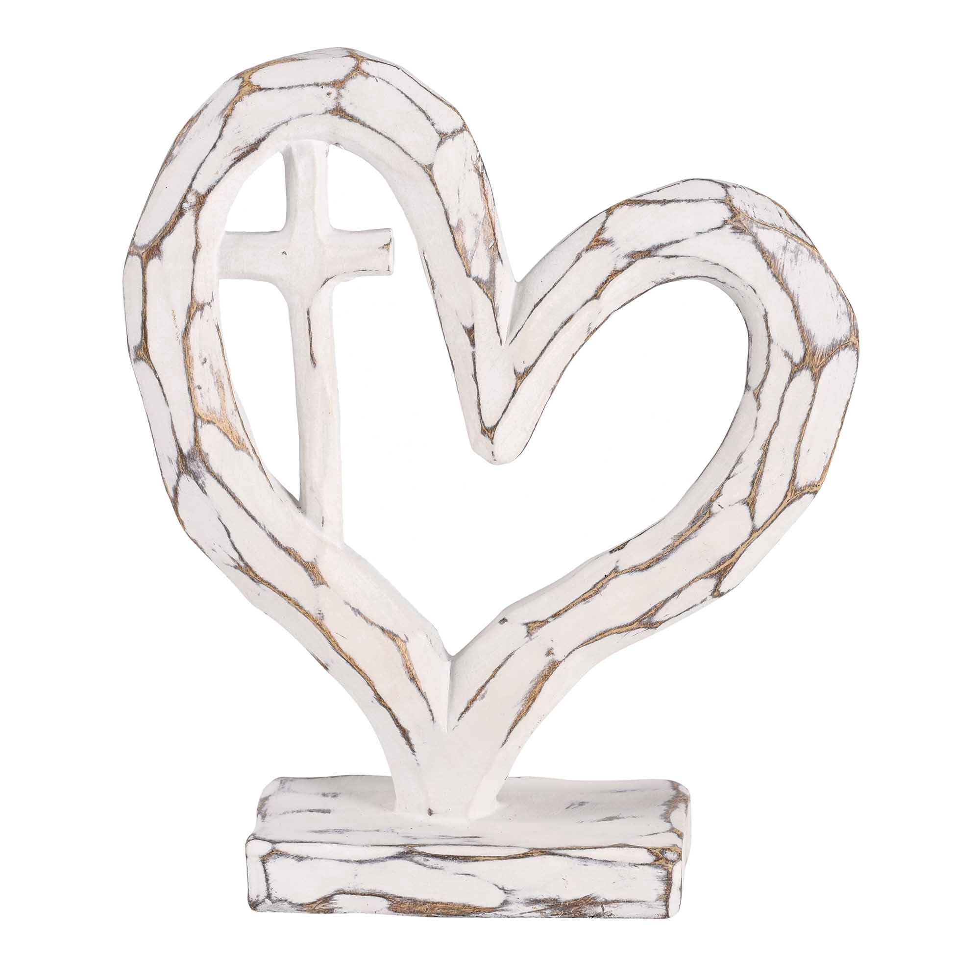 Magnolia - Wholesale Decorative Tabletop Object - Tabletop Heart With Cross White 6H2