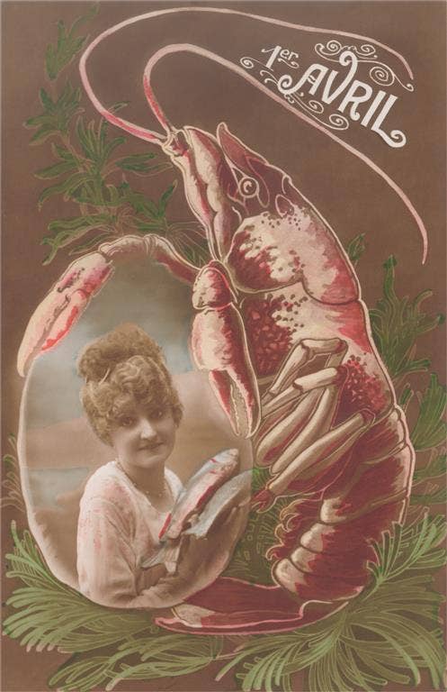 Found Image Press - Venta al por mayor Pegatina - Pegatina FE-134 1 de abril, Langosta y Mujer0