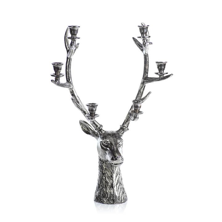 Zodax - Wholesale Candle holder - Stag Head 6-Tier Candleholder - Silver Antique1
