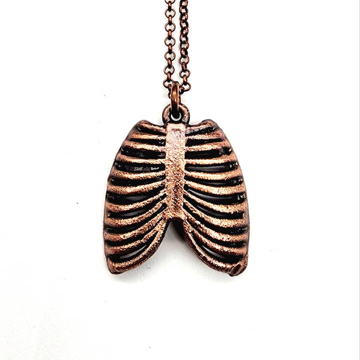 MergingMetals - Wholesale Pendant/Charm Necklace - Guarded Love Faceted Emerald Necklace / Anatomy, Rib Cage