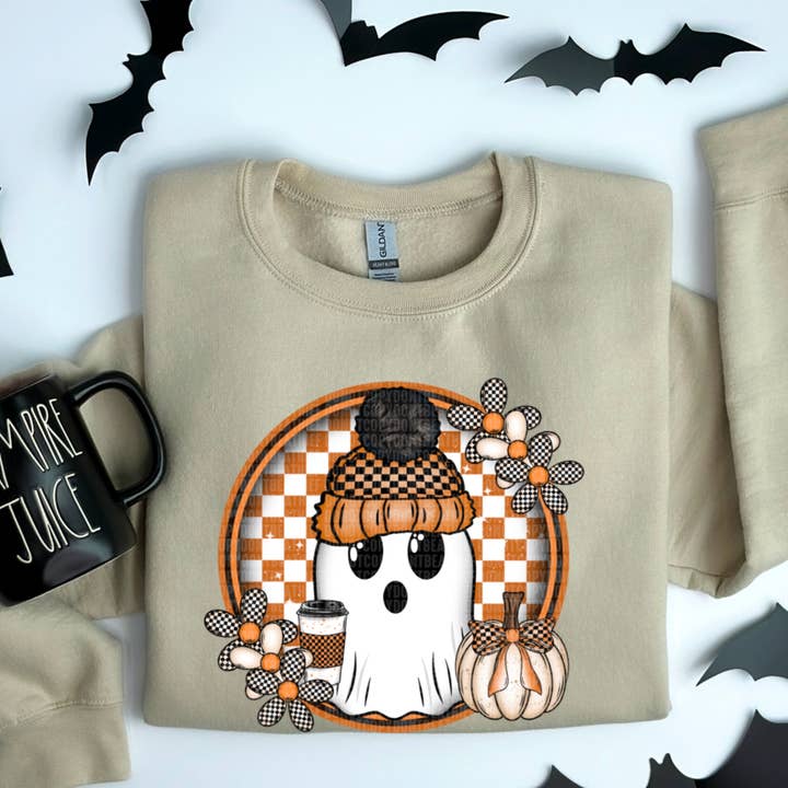 Hello Fall Checkered Ghost - Sweatshirt for wholesale by Cash & Drix Wholesale
