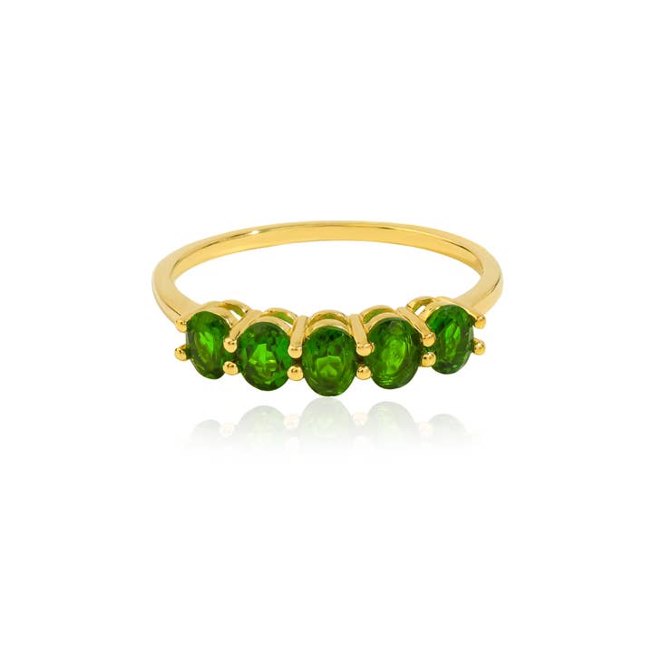 Tiramisu - Wholesale Single Stone/Solitaire Ring - Gold Plated Silver Chrome Diopside Verdant Align Ring0