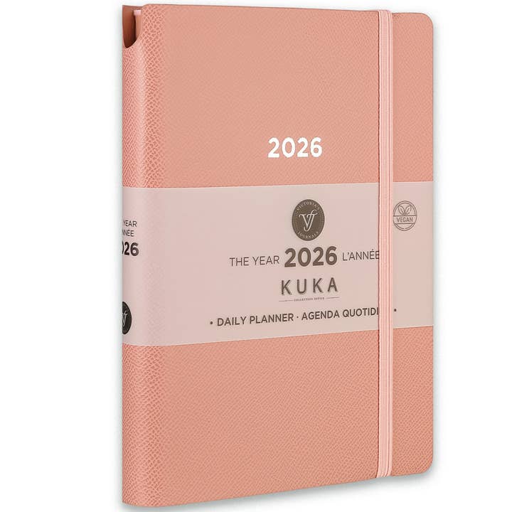 2026 KUKA Tagesplaner – Blassrosa mit Stiftschlaufe & Gummiband für den Großhandel von Victoria's Journals