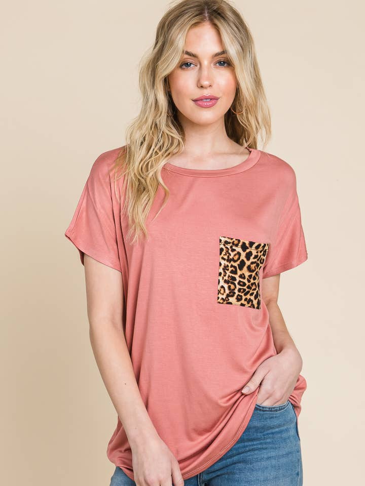 LEOPARD CHEST POCKET TEE for wholesale by BOMBOM
