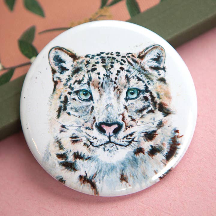 Inky Snow Leopard Pocket Compact Mirror for wholesale by Kate Moby