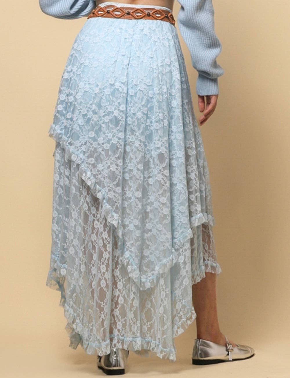 Sweetkama - Vente Jupe – femme - Jupe mi-longue en dentelle florale de couleur unie pour femmes SKS480118