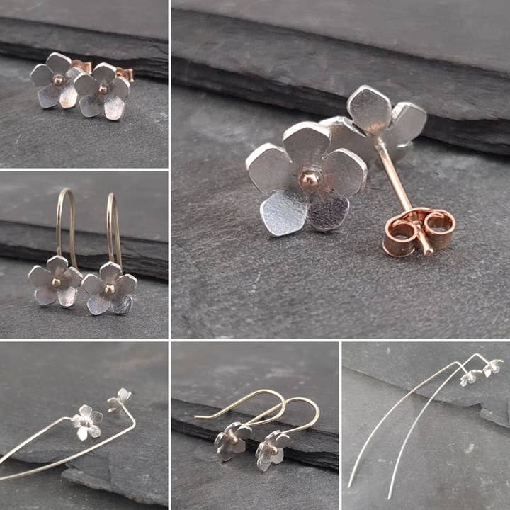 Little Blossom 9ct Gold & Sterling Silver Earrings for wholesale by A Little Trinket