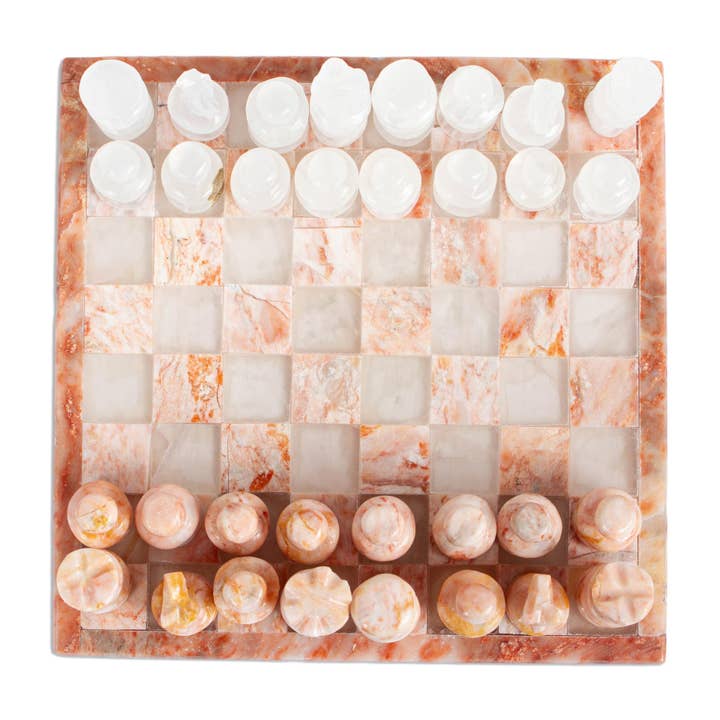 NOVICA - Wholesale Board Game - Novica Handmade Pink And Ivory Challenge Marble Chess Set1
