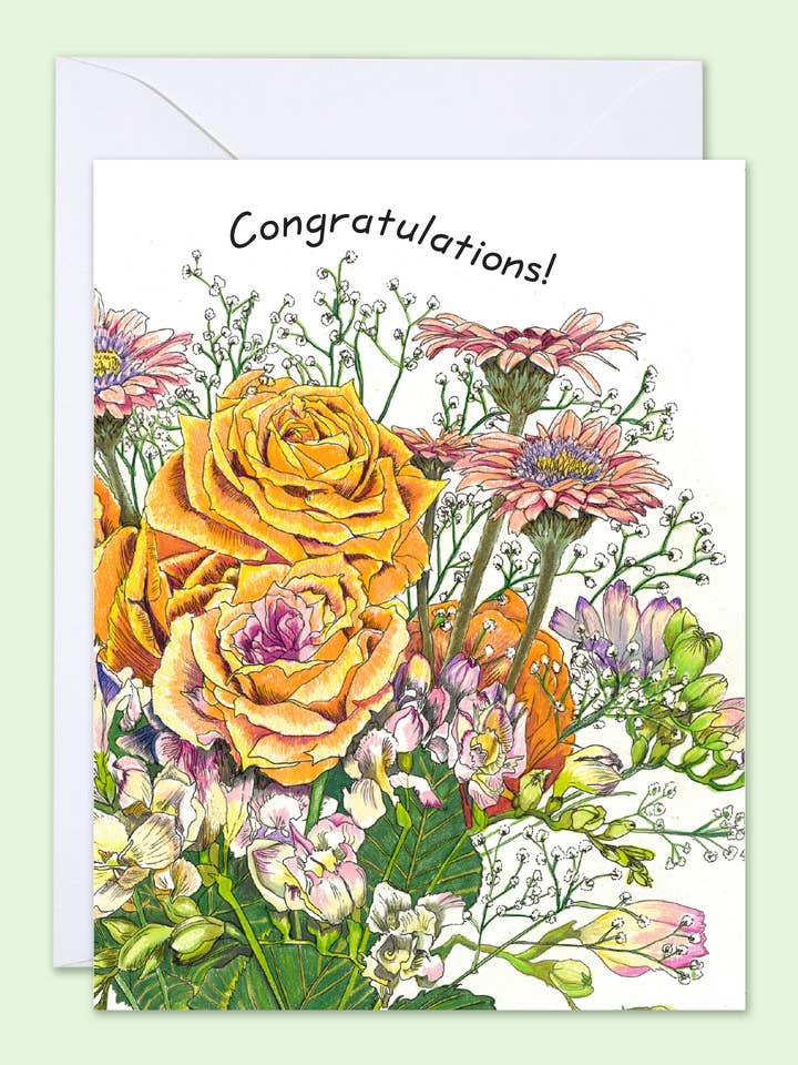 Card - Congratulations! with Rose Bouquet for wholesale by Vivid Cottage