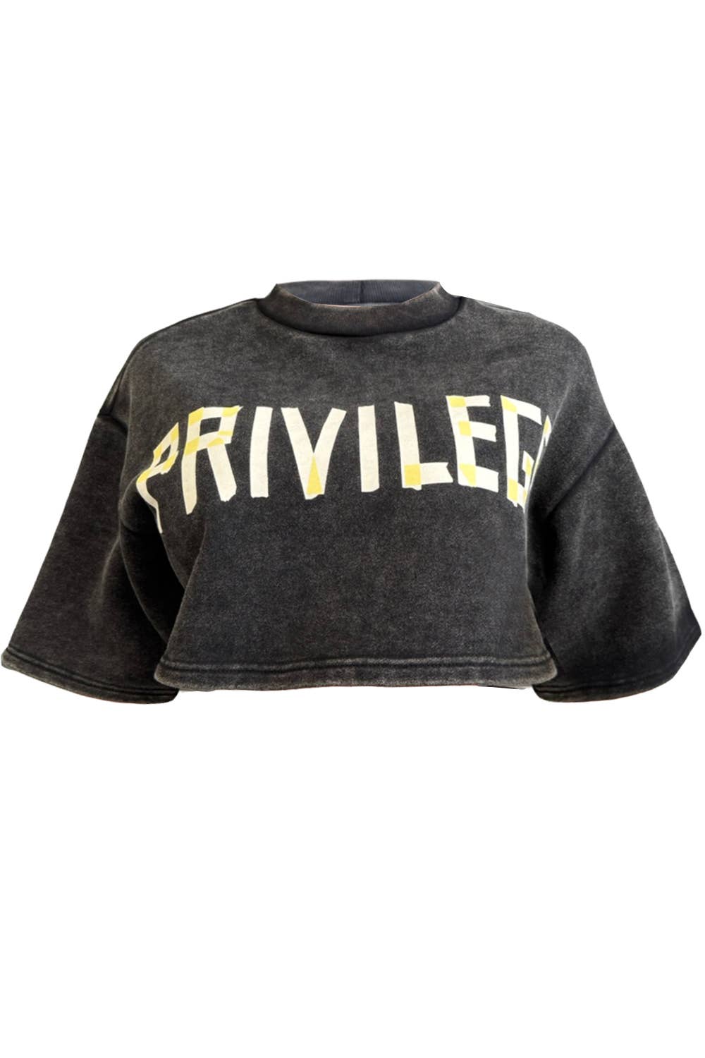 NEWGENS - Wholesale Graphic Sweatshirt - Women's - NT1091A PRIVILEGED Washed Crop Sweatshirt0