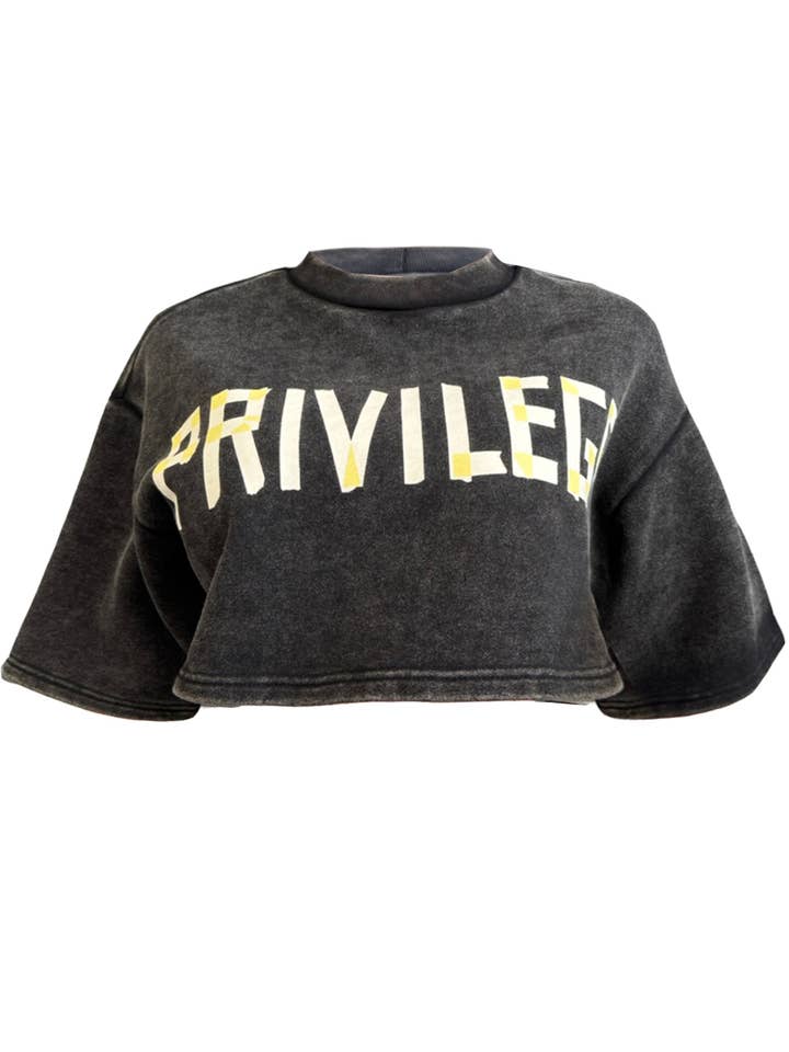 NEWGENS - Wholesale Graphic Sweatshirt - Women's - NT1091A PRIVILEGED Washed Crop Sweatshirt