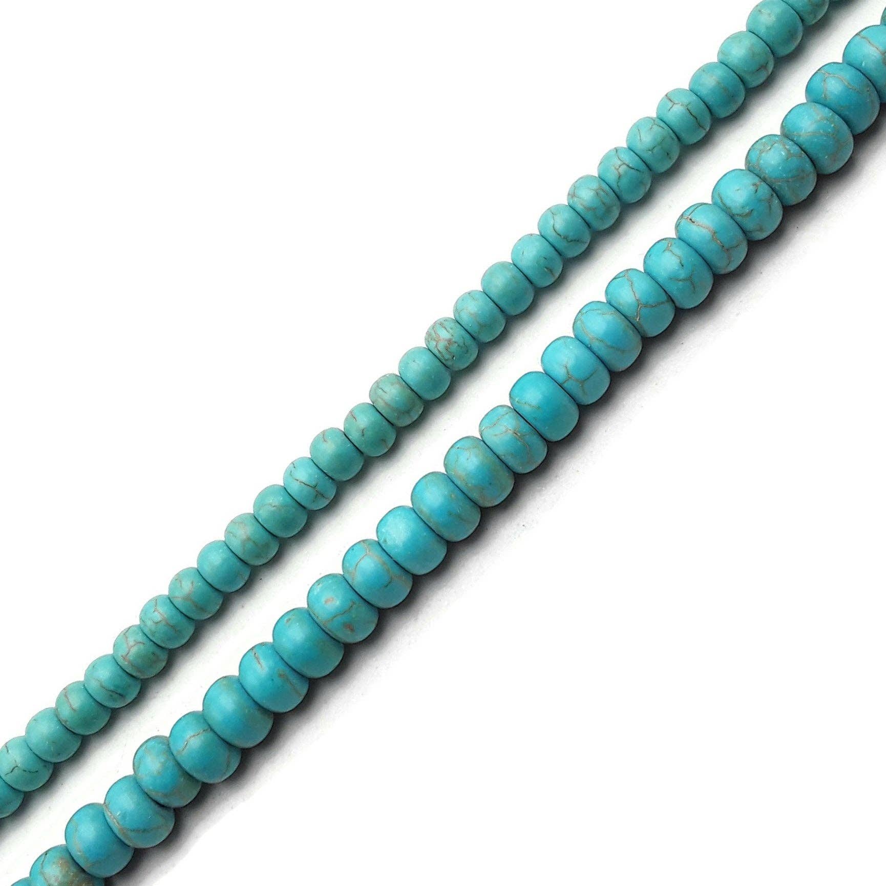 CRCBEADS - Wholesale Beads - Blue Howlite Turquoise Smooth Rondelle Beads 4x6mm 5x8mm 15.5" Strand0