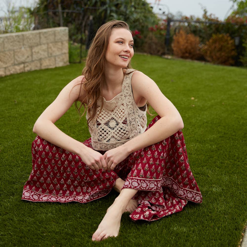 The Fox and The Mermaid - Wholesale Pants - Women's - Althea Cotton Palazzo Pants: Burgundy1