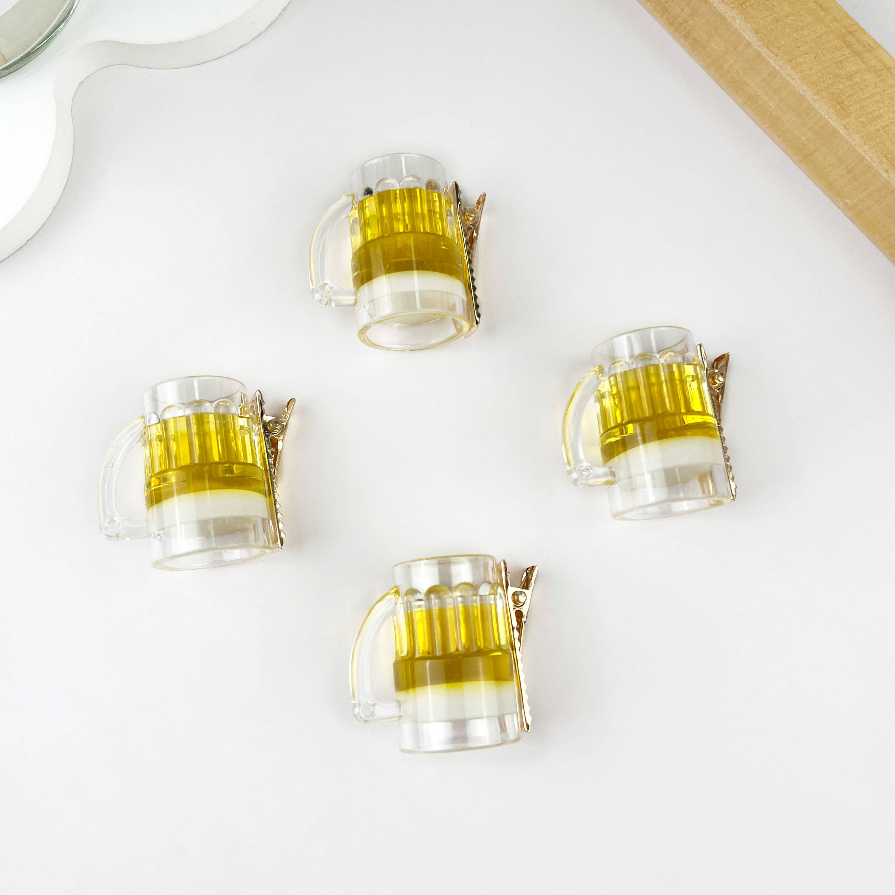 Yellow Funny imitation beer cup duckbill clip for wholesale on Faire4