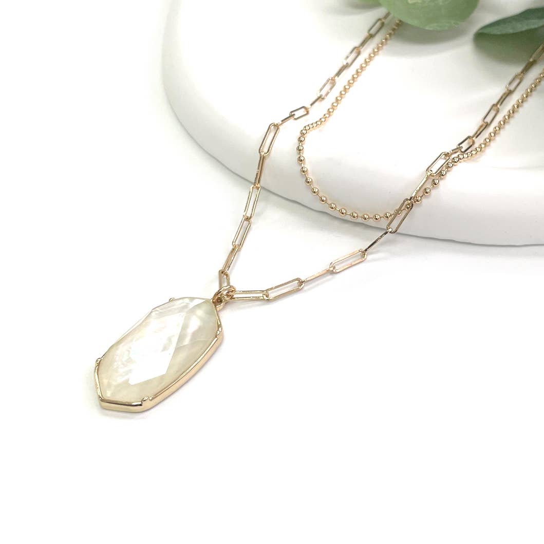 StarryNYC - Vendita all'ingrosso Collana con ciondolo/pendaglio - Collana a catena a graffetta con pendente a perline esagonali a doppio strato5