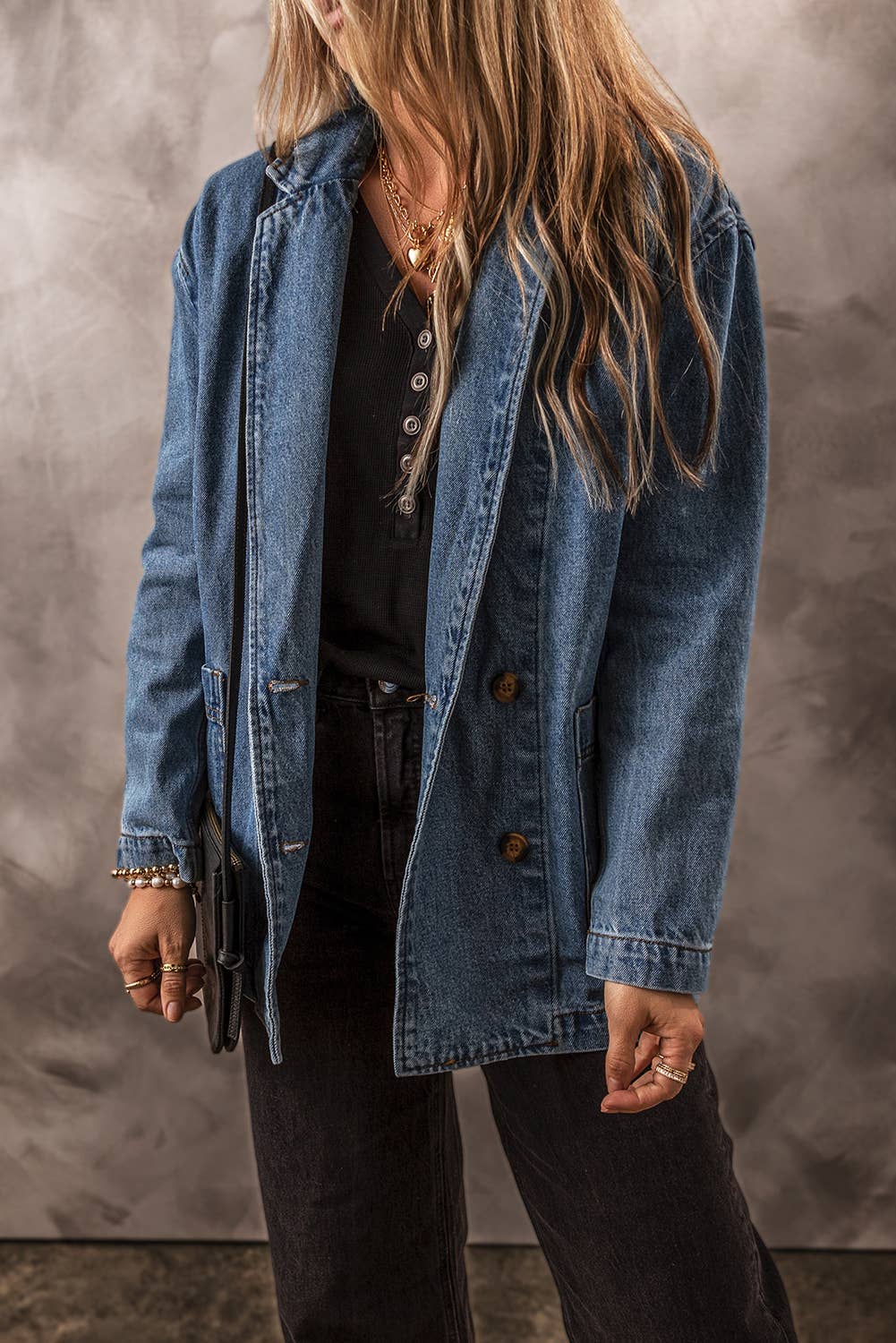 Little Daisy Closet - Wholesale Denim Jacket - Women's - LDC Side Pockets Lapel Collar Denim Jacket3