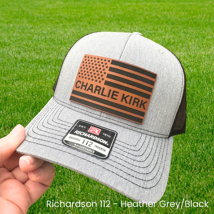 Charlie Kirk Flag Leatherette Patch Hat for wholesale by Okie Design Co