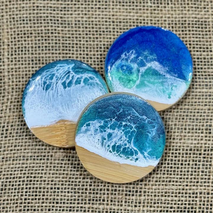 Sea Dreams Coastal Art - Wholesale Bottle/wine opener - Bottle Opener in Ocean Resin, Magnetic, Coaster, wood, , handmade, resin art, bar accessory2