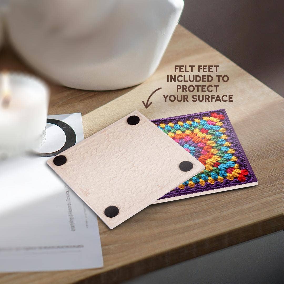 3dRose - Wholesale Coffee Mug - 3dRose, Granny Square Crochet Pattern Purple Edged Seventies Retro Pattern , Coaster3