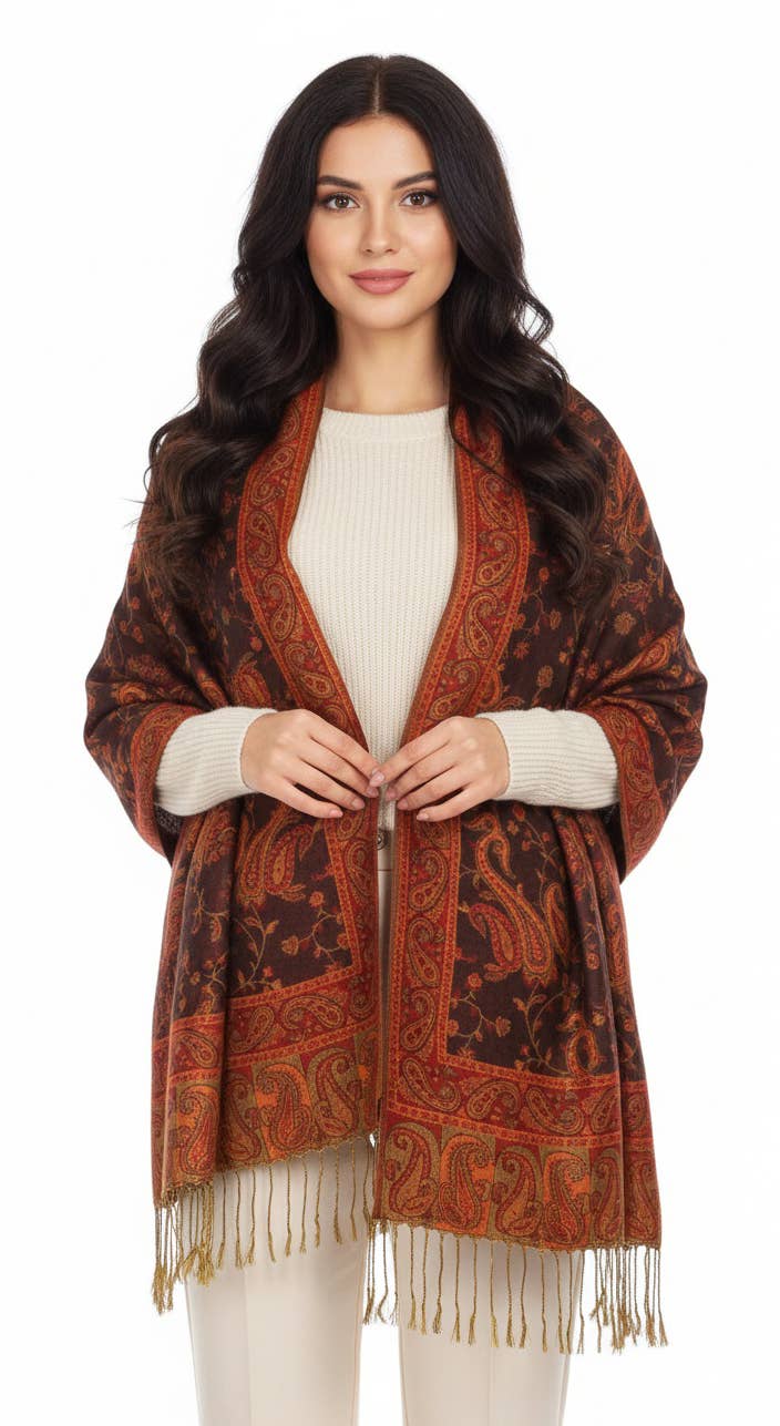 SERENITA - Wholesale Scarf - Women's - Jacquard Line Paisley Pashmina Scarf Reversible Shawl Wrap3