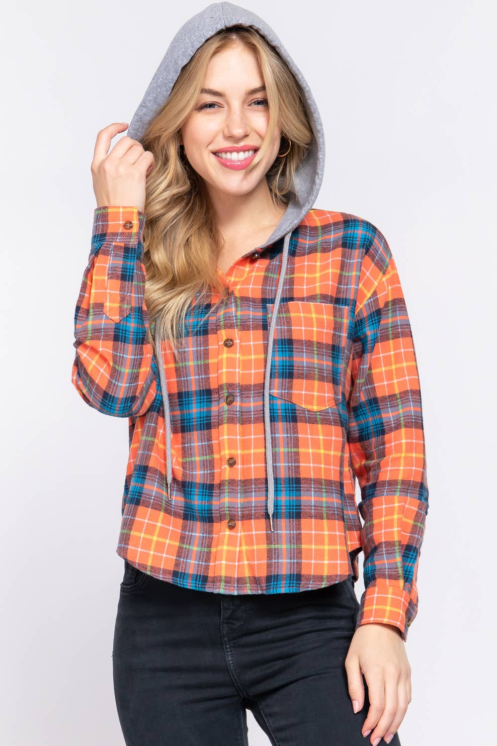 42POPS - Wholesale Shirt - Women's - .1008 Slim Fit Long Slv Hoodie Plaid Shirt SI-247724