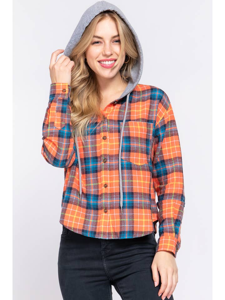 42POPS - Wholesale Shirt - Women's - .1008 Slim Fit Long Slv Hoodie Plaid Shirt SI-247724