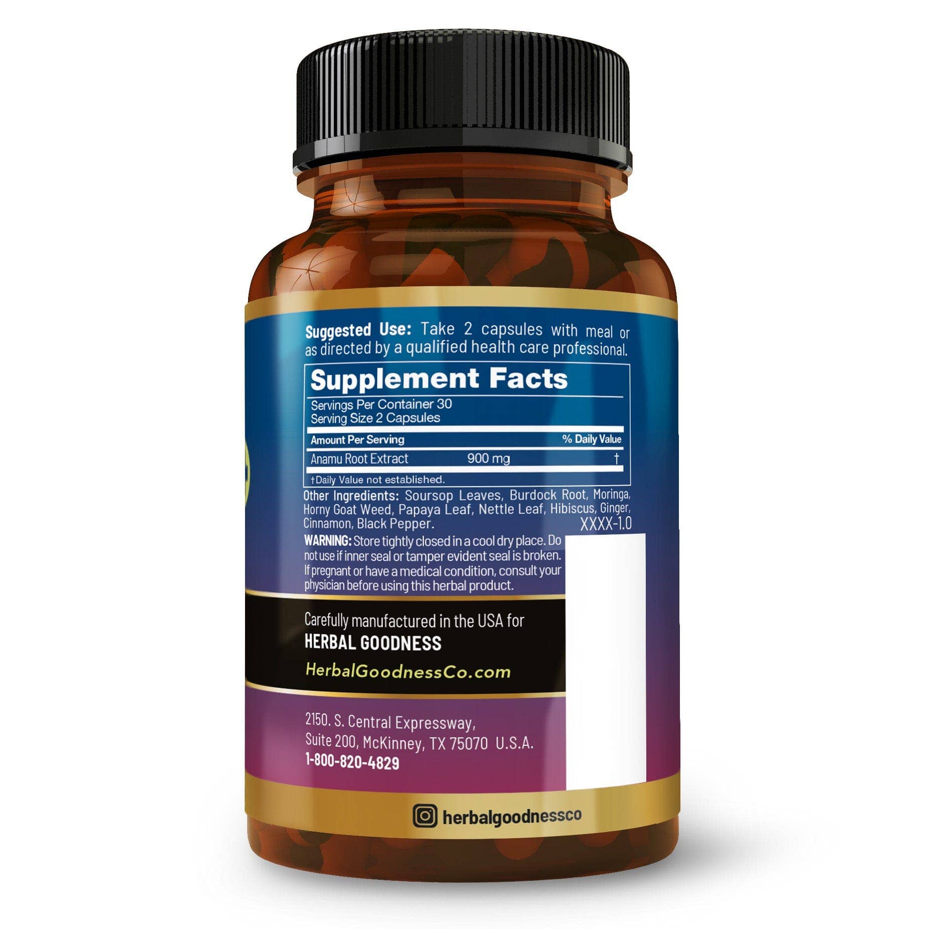 Herbal Goodness - Wholesale Oral Supplement/Vitamin - Soursop Bitters Extract - Capsules 60/600mg - Deep Body Cleanse and Detox - Herbal Goodness1