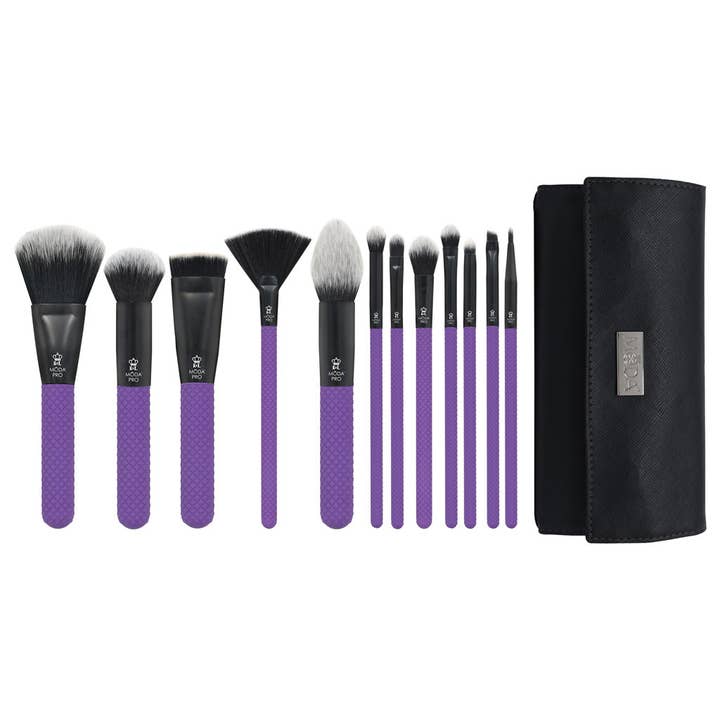 MŌDA® Pro 13pc Purple Complete Makeup Brush Wrap Kit for wholesale by Royal Brush Mfg. Inc.
