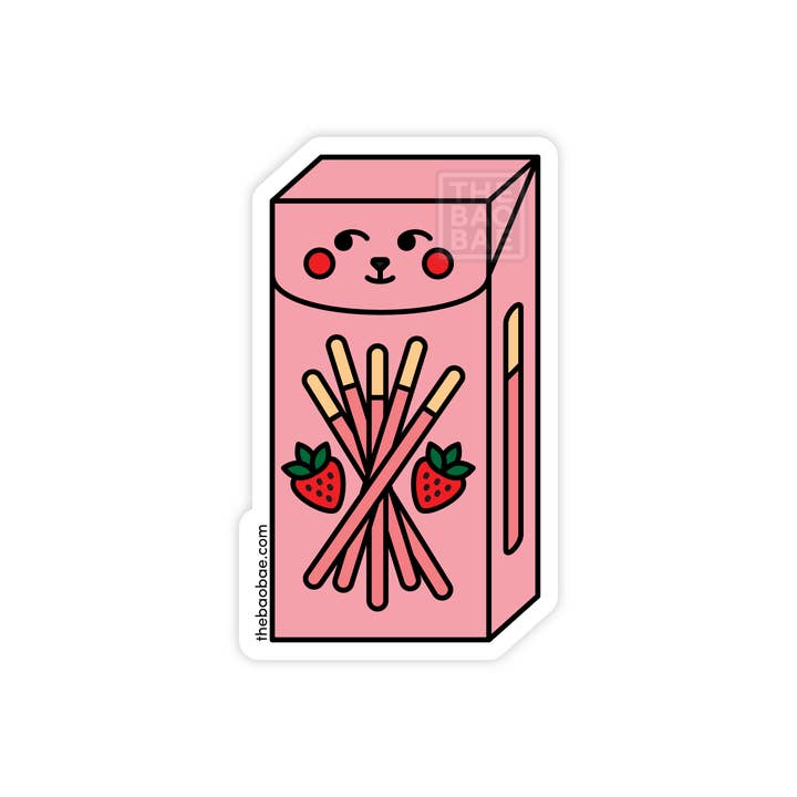 Pocky Strawberry Sticker for wholesale by The Bao Bae