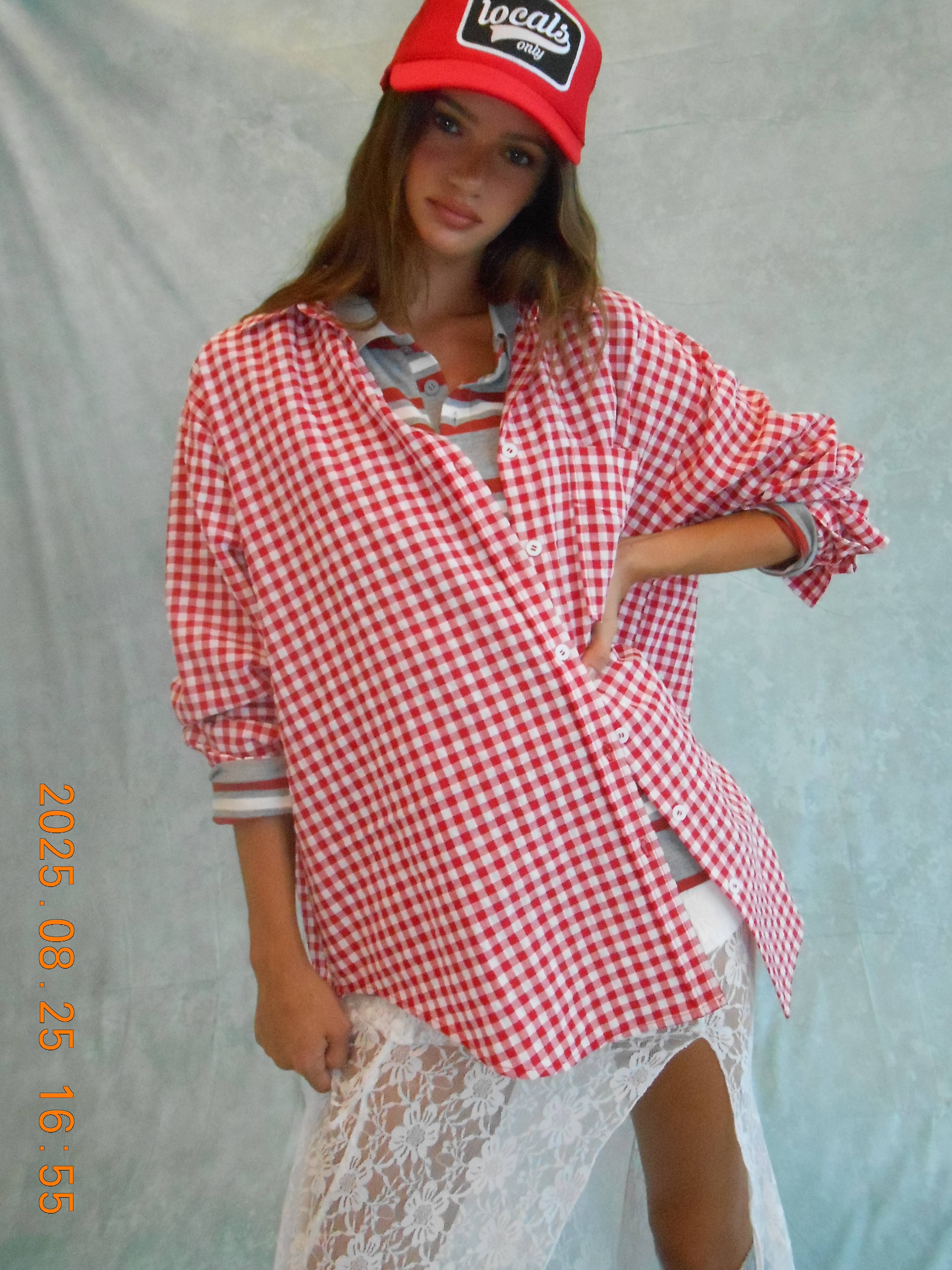 Mimosa - Wholesale Button Down Shirt - Women's - Oversized Gingham Button Down Shirt2