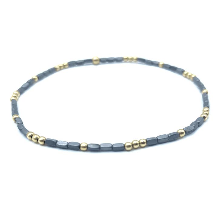 erin gray - Wholesale Beaded Bracelet - 2mm Harbor Dark Gray + Gold Filled Waterproof Bracelet