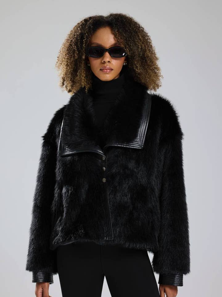 Faux Fur Short Coat with Leather Collar – Elegant Women’s for wholesale by DesignofBoho